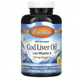   Carlson Labs Cod Liver Oil 230 мг з низьким вмістом вітаміну А лимон норвезький 150 капсул