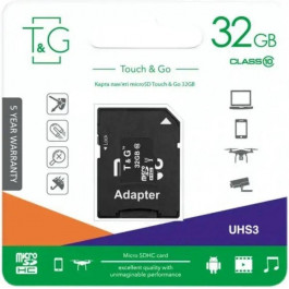   T&G 32 GB microSDHC CLASS 10 UHS-I (U3) + SD-adapter TG-32GBSD10U3-01