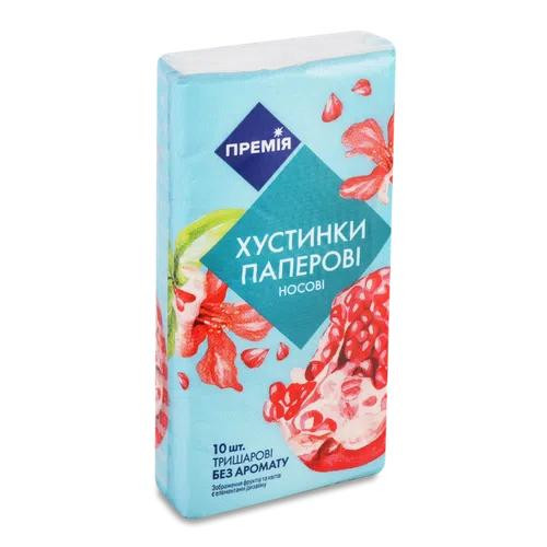 Премія Хусточки носові паперові без аромату 3-шарові, 10 шт/уп (4823096408927) - зображення 1