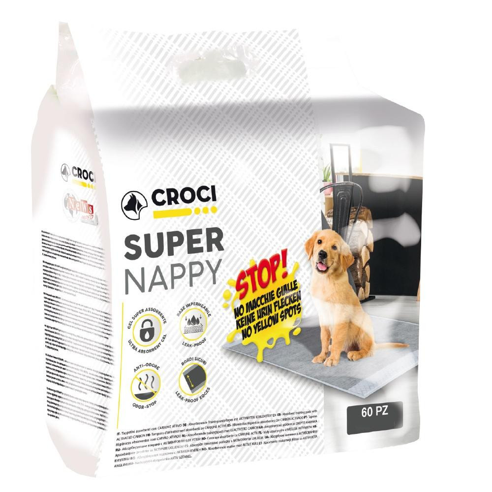 Croci (Кроки) Super Nappy - Пелюшки з активним вугіллям для собак та котів 84х57 см 60 шт (8023222226999) - зображення 1