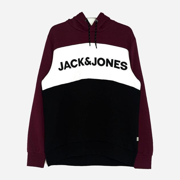 Jack & Jones Худі утеплене на флісі оверсайз чоловіче  XAZ209299GVAS XL Бордове з білим та чорним (DD800000741315 - зображення 1