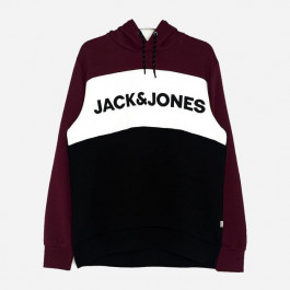   Jack & Jones Худі утеплене на флісі оверсайз чоловіче  XAZ209299GVAS XL Бордове з білим та чорним (DD800000741315