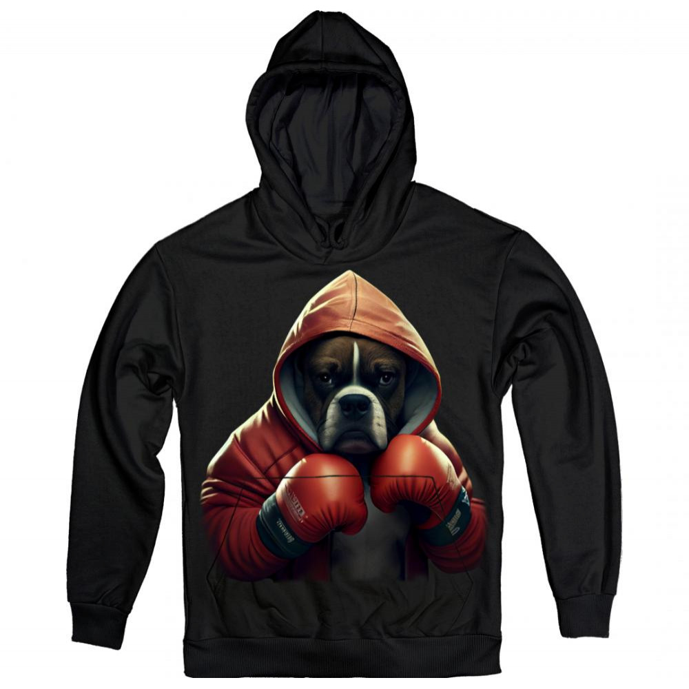 TKT Import Худі бавовняний чорний з принтом Boxer in the Hood - Пес  7000178-black S - зображення 1