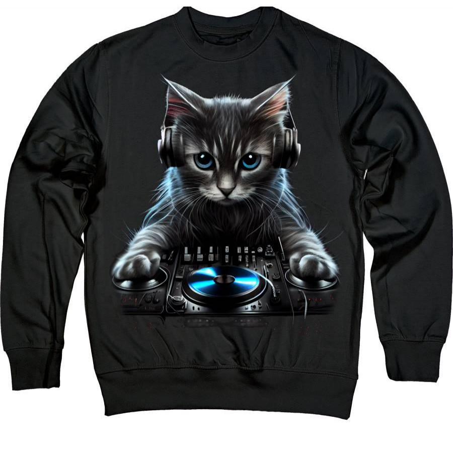 TKT Import Світшот бавовняний чорний з принтом DJ Kitty  7500171-black XS - зображення 1