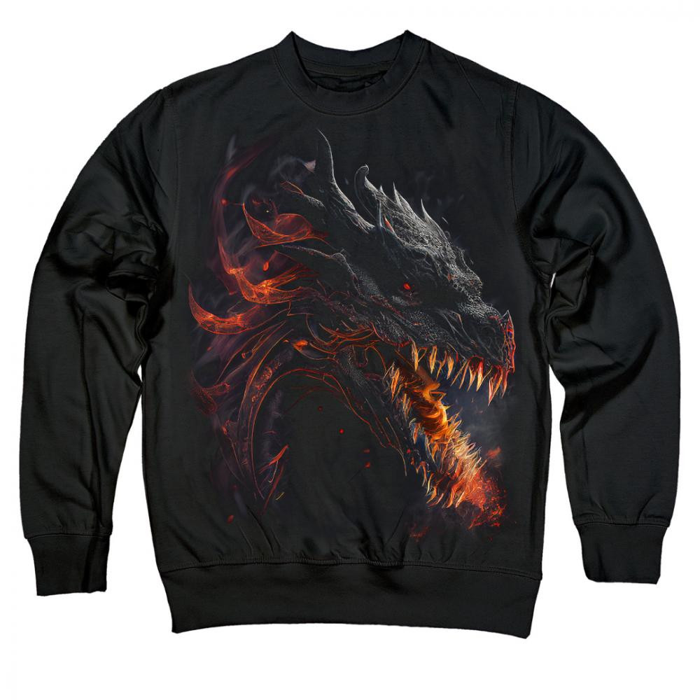 TKT Import Світшот бавовняний чорний з принтом Dragon Smile  7500187-black XL - зображення 1