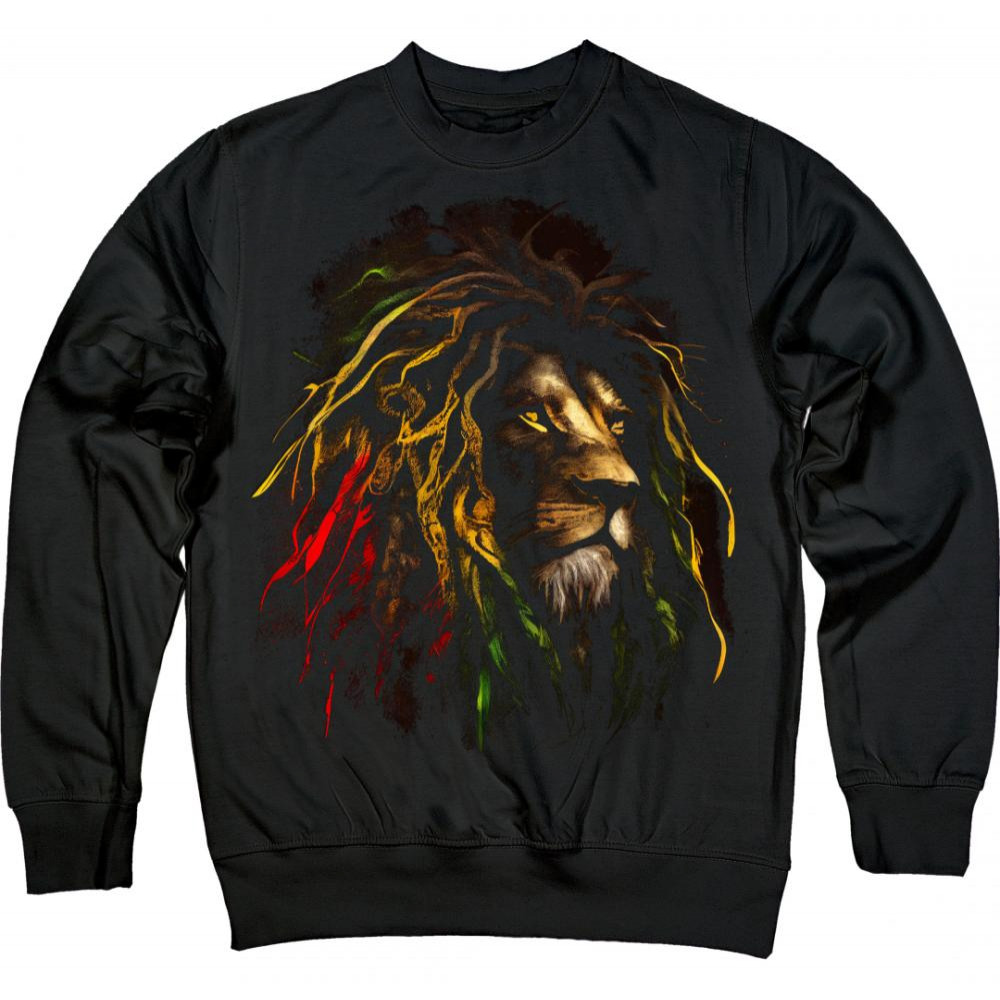 TKT Import Світшот бавовняний чорний з принтом Rasta Lion - Лев  7500175-blackk XL - зображення 1