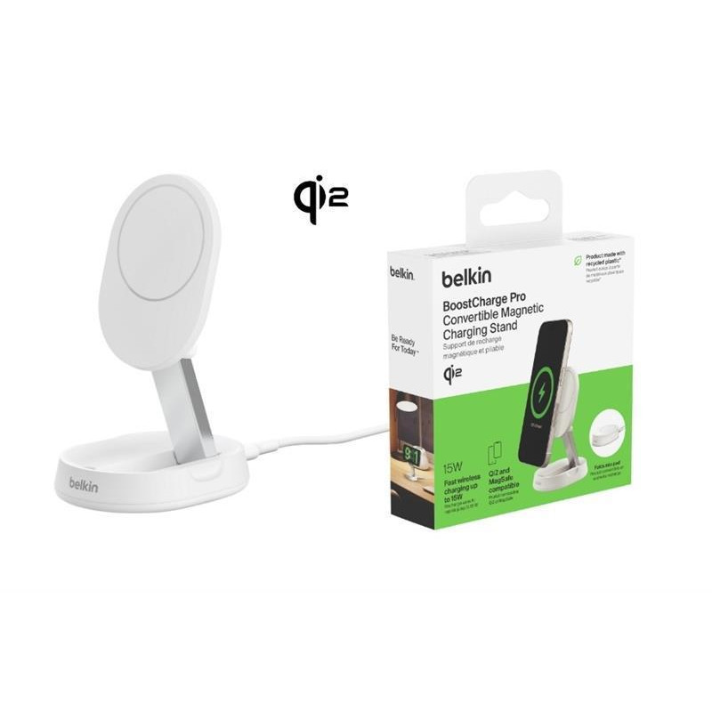 Belkin Magnetic Wireless Charging Stand Qi2 15W White (WIA008BTWH) - зображення 1