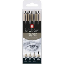   Sakura Лайнер  Набір Pigma Micron 4 шт, (0.1/0.5/10/лінер-пензель Pigma Brush), Сірий (8712079474294)