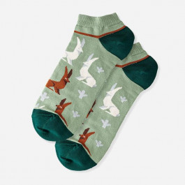   Griffon Socks Шкарпетки жіночі короткі бавовняні  Зайці Дикого Степу Асканії-Нова S (35-39) Зелений/Помаранчевий (