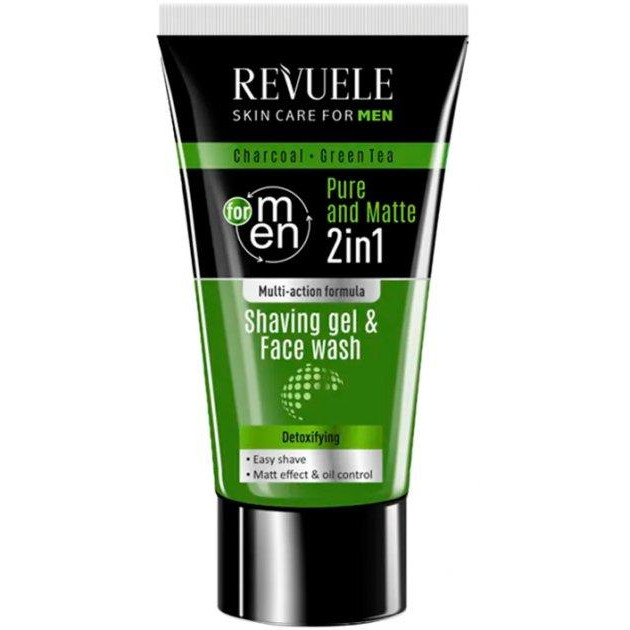 Revuele Гель для гоління та вмивання  Men Care Charcoal And Green Tea Shaving Gel And Face Wash 2in1, 180 мл - зображення 1