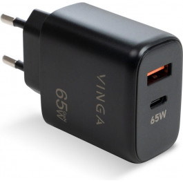   Vinga 65W PD+QC 1C1A ports Wall Charger Black (VCPCHCA65B)