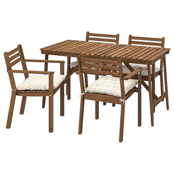 IKEA ASKHOLMEN Стіл + 4 стільці з підлокітниками, бежевий, 143x75 см (195.303.06) - зображення 1