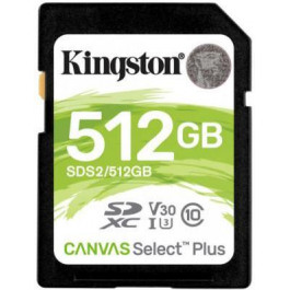   Kingston 512 GB SDXC Class 10 UHS-I U3 Canvas Select Plus SDS2/512GB