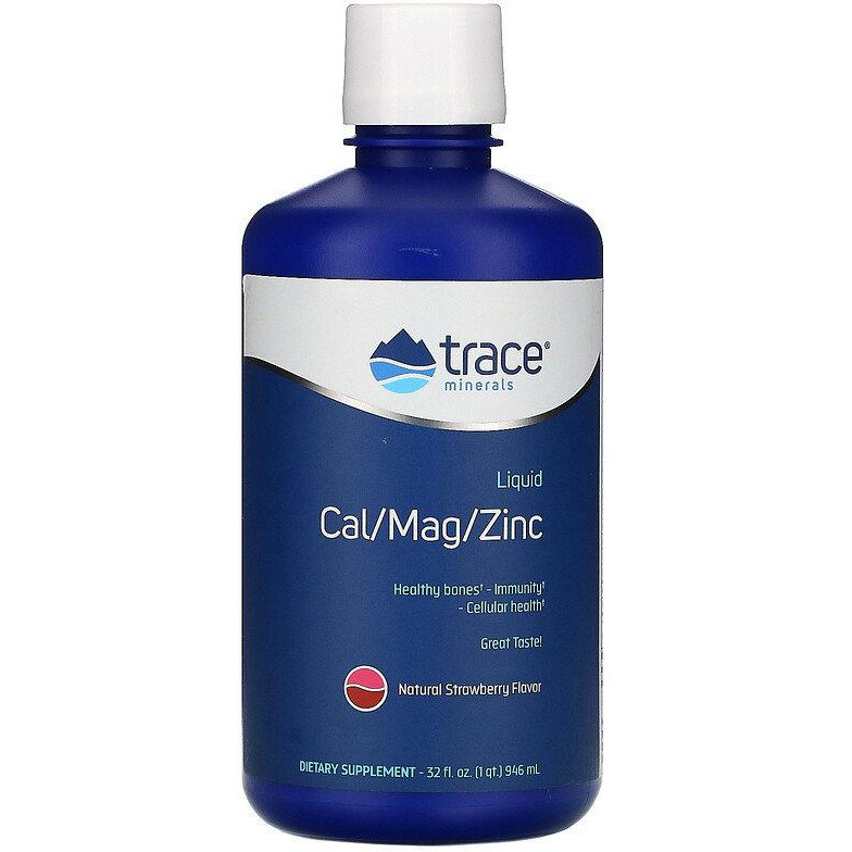 Trace Minerals Research Liquid Cal/Mag/Zinc, Natural Strawberry Flavor, 32 fl oz (946 ml) (TMR-00230) - зображення 1