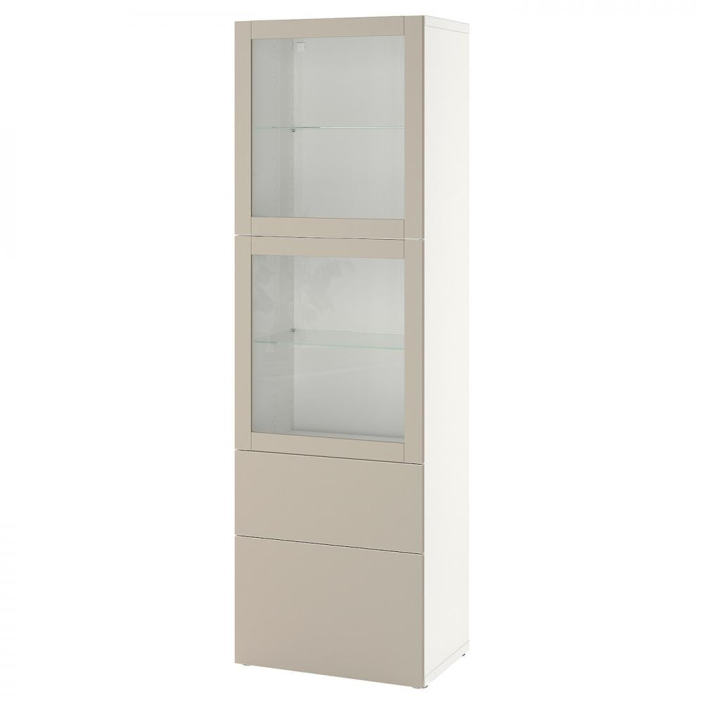 IKEA BESTA Книжкова шафа білий/світло-сіро-бежевий 60x42x193 (894.357.30) - зображення 1