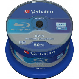   Verbatim BD-R SL Datalife 25GB 6x Wide Inkjet Printable 50 Pack Spindle (43812)