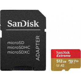   SanDisk 512 GB microSDXC UHS-I U3 V30 A2 Extreme + SD-Adapter (SDSQXAV-512G-GN6MA)