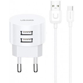   USAMS USB Wall Charger 2xUSB T20 U35 USB-C White (XTXLOGT18TC05)