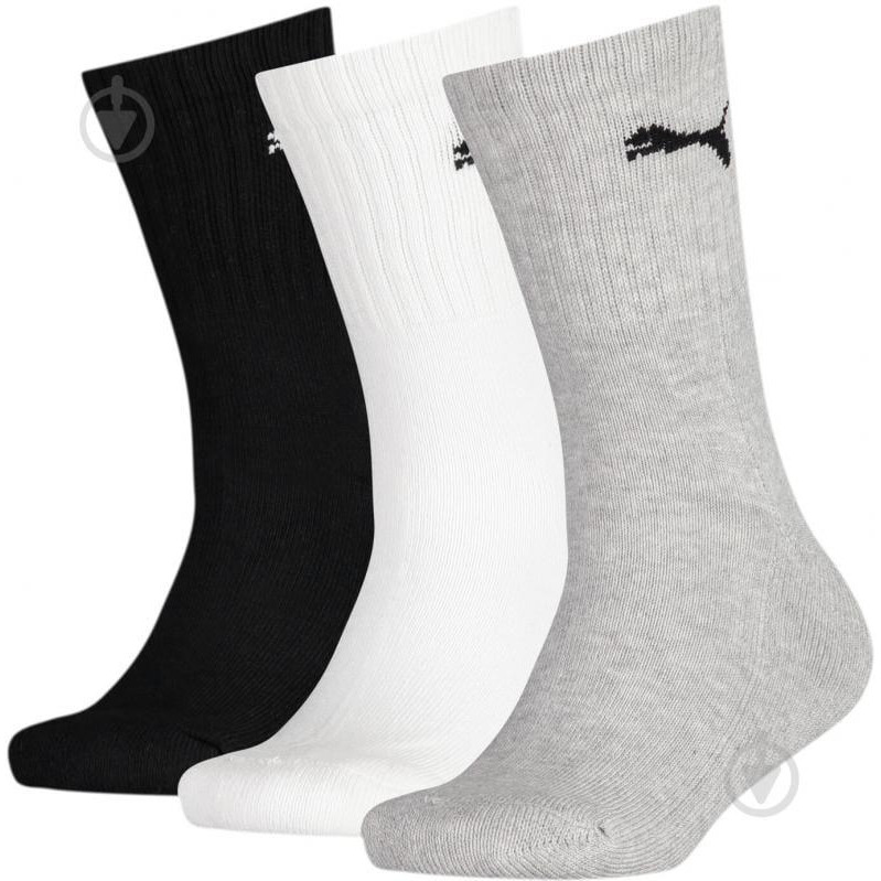 PUMA Шкарпетки  JUNIOR CREW SOCK 3P GREY/WHITE/BLAC 90795803 р.31-34 різнокольоровий 3 пари шт. - зображення 1