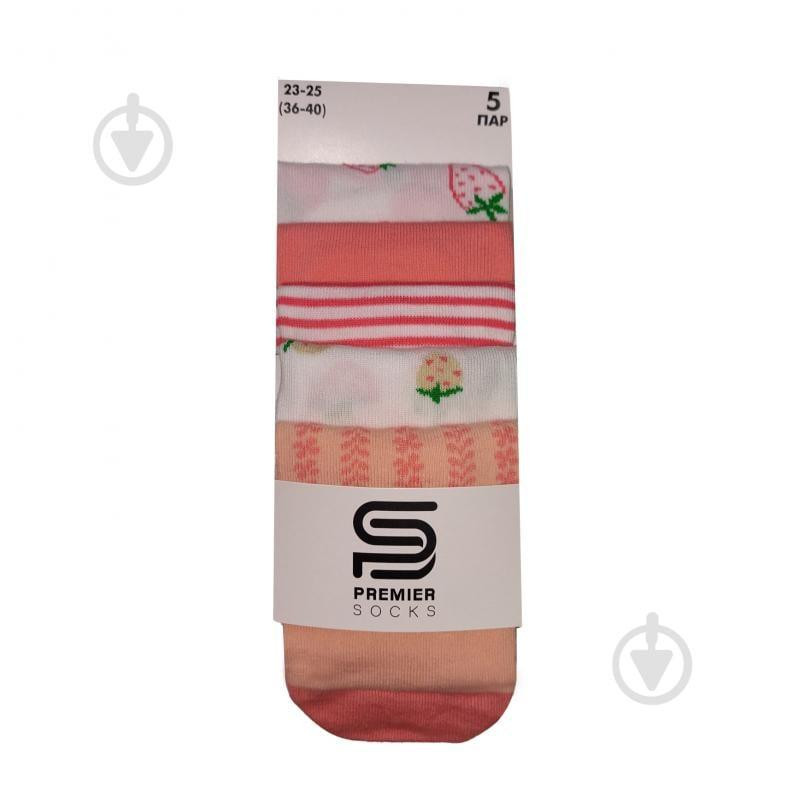 Premier Socks Набір шкарпеток жіночих  з полуницею р.23-25 білий із бордовим і рожевим 5 шт. - зображення 1