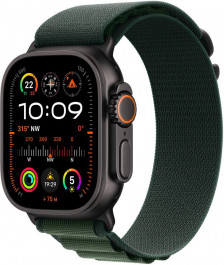   Apple Watch Ultra 2 GPS + Cellular 49mm Black Titan. Case w. Dark Green Alpine Loop - Small (MX4Q3)