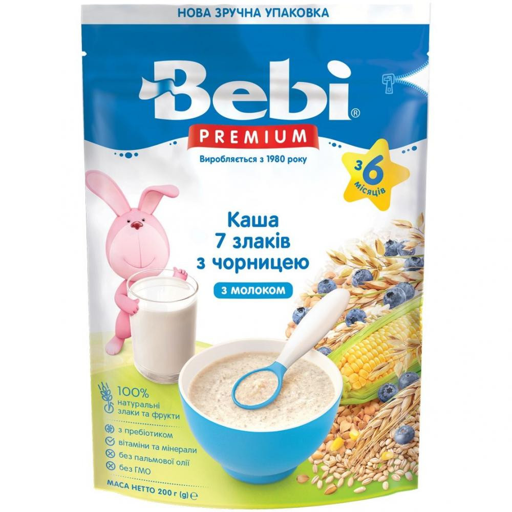 Bebi Premium Каша молочная 7 злаков с черникой, 200 г - зображення 1