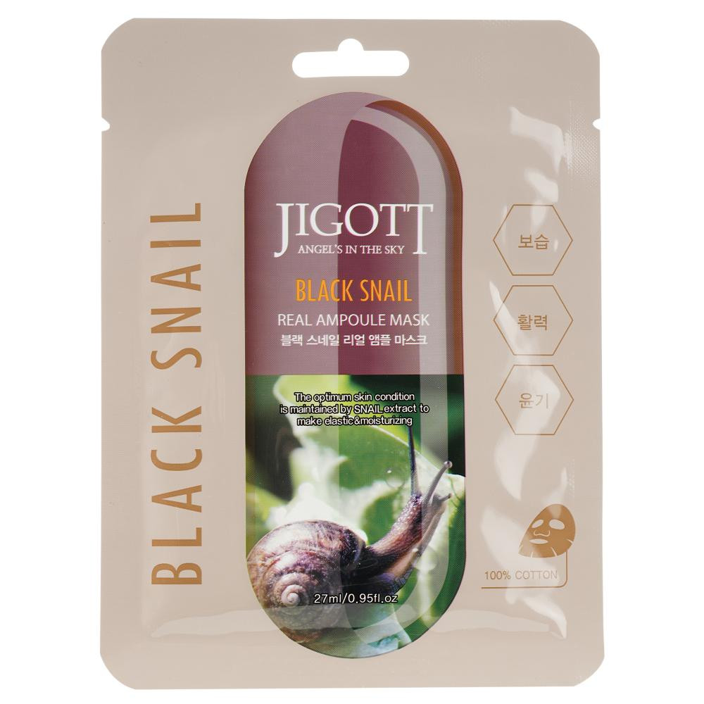 Jigott Маска для обличчя  Black Snail Real Ampoule Mask, з муцином равлика, 27 мл - зображення 1