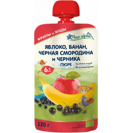   Fleur Alpine Пюре Organic Яблоко-банан-черная смородина-черника 120 г