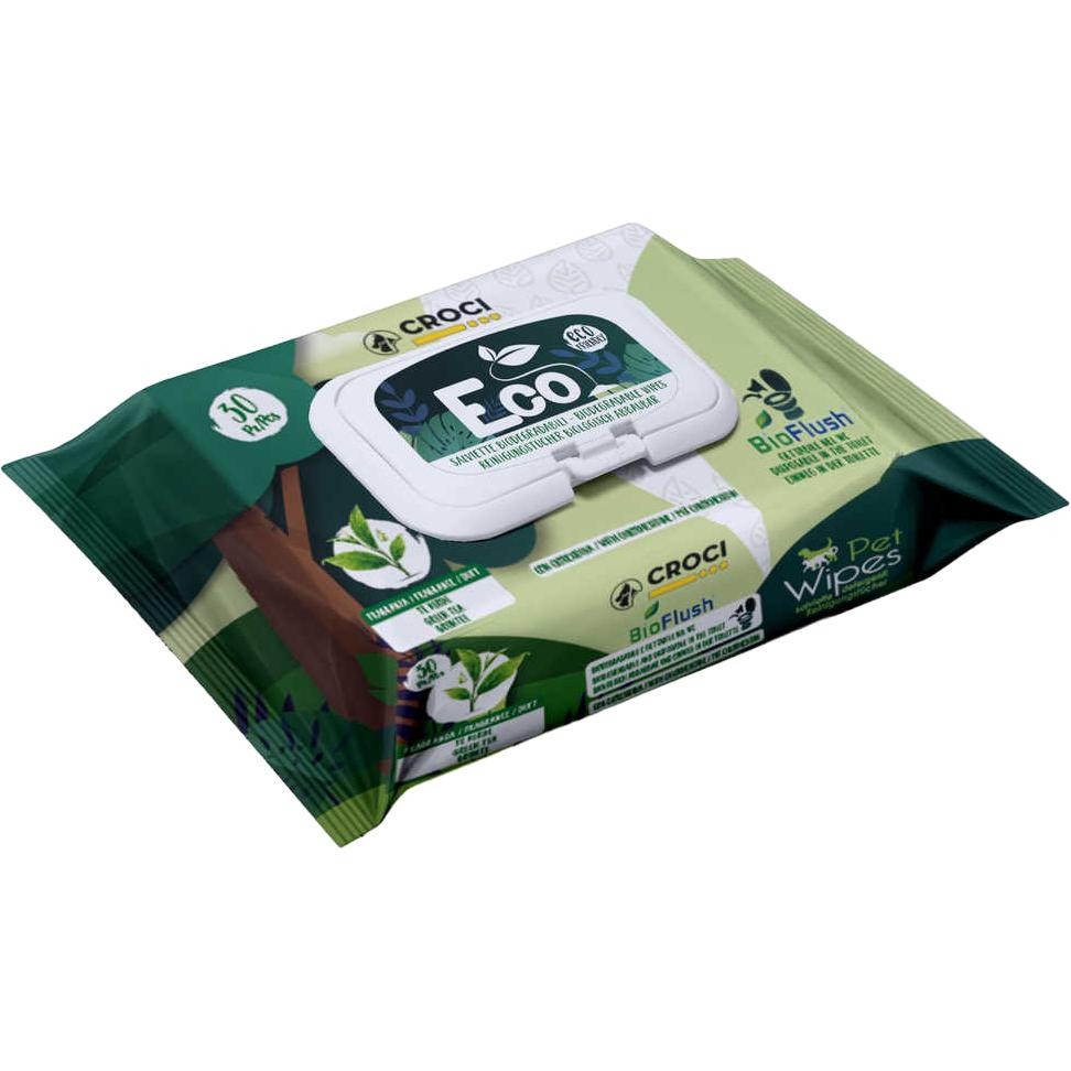 Croci Серветки гігієнічні для подушечок лап собак і котів  Eco Tea/Chlorex 30 шт (8023222207752) - зображення 1