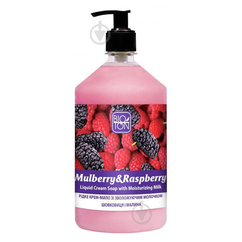 BIOTON Крем-мило  рідке Mulberry & Raspberry з дозатором 1000 мл (4820026152226) - зображення 1