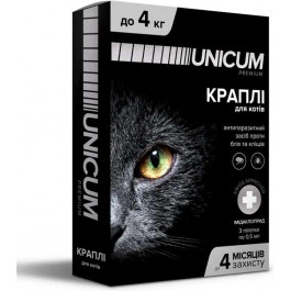   UNICUM Капли Premium от блох и клещей на холку для котов массой 0-4 кг (UN-004)