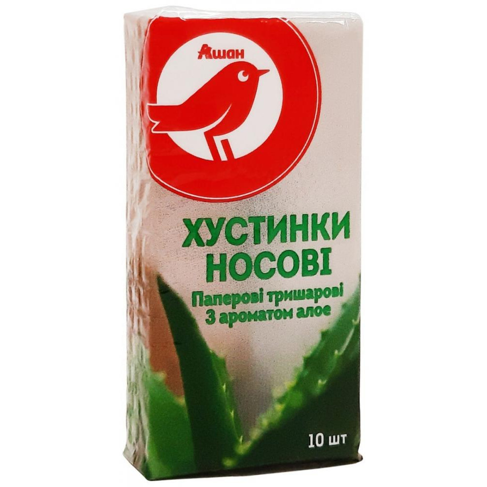 Auchan Хустинки носові тришарові  з ароматом алое, 10шт. (4823090103583) - зображення 1