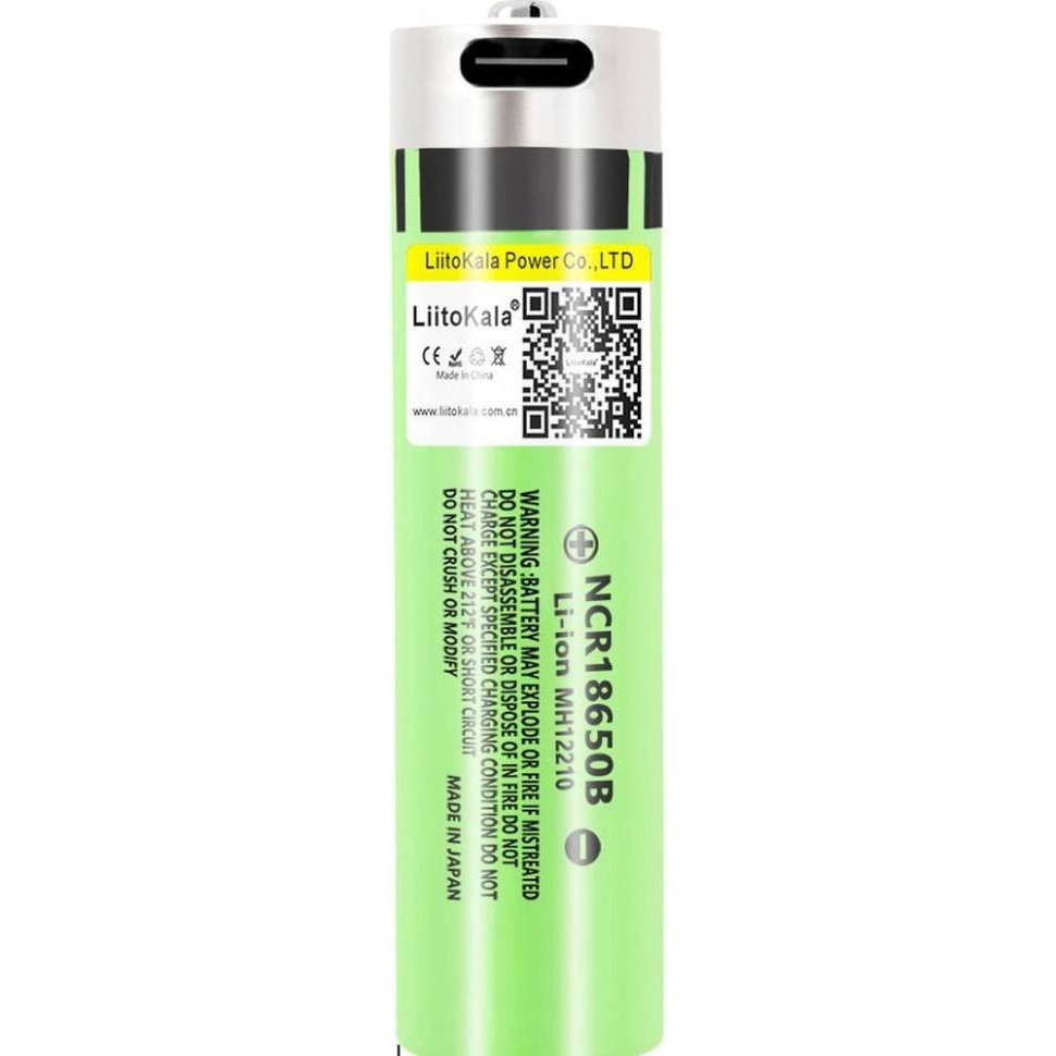 LiitoKala Li-Ion 18650 3400mAh 3.7V TipTop Type-C (LII-USB-34B) - зображення 1