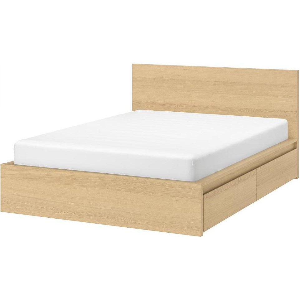 IKEA MALM Каркас высокий с 2 ящиками 140x200 okleina debowa и LUROY основа под матрас (291.765.79) - зображення 1