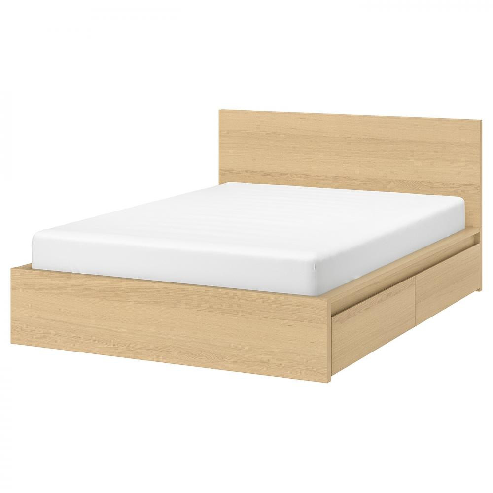 IKEA MALM Каркас высокий с 2 ящиками 180x200 okleina debowa и LEIRSUND основа под матрас (191.766.12) - зображення 1