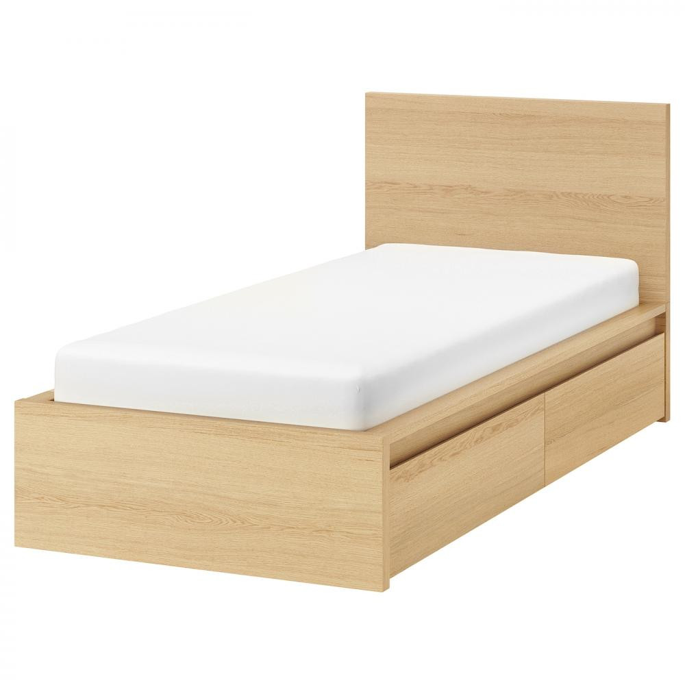 IKEA MALM Каркас высокий с 2 ящиками 90x200 okleina debowa без основы под матрас (191.398.27) - зображення 1