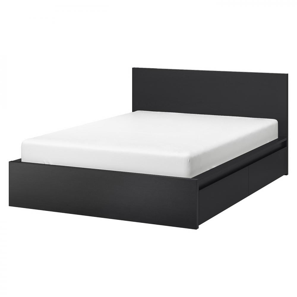 IKEA MALM Каркас высокий с 4 ящиками 140x200 czarnobraz и LUROY основа под матрас (590.024.36) - зображення 1