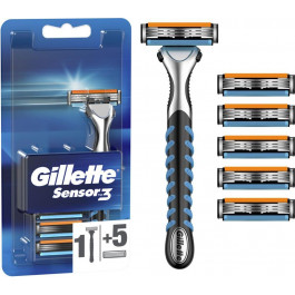   Gillette Бритвенный станок  Sensor 3 + 6 кассет