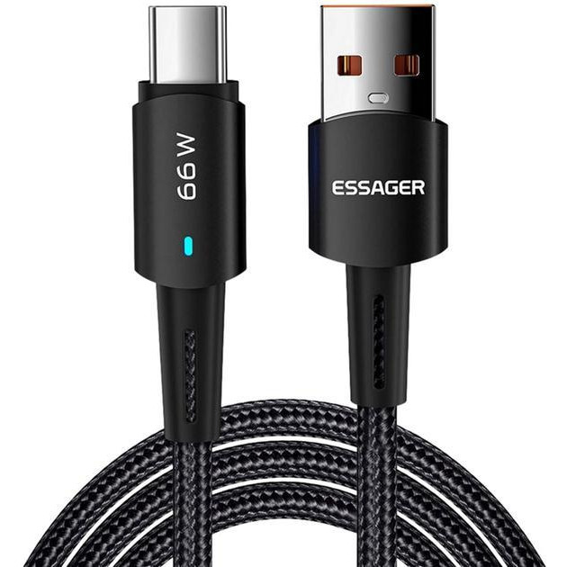 Essager Sunset Fast Charging Data Cable USB-A to Type-C 66W 3m Black (EXCT-CGC01) - зображення 1