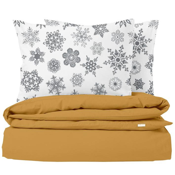 COSAS Комплект постільної білизни  Підлітковий 160х220 Ranfors Mustard Snowflakes Grey (4822052077764) - зображення 1