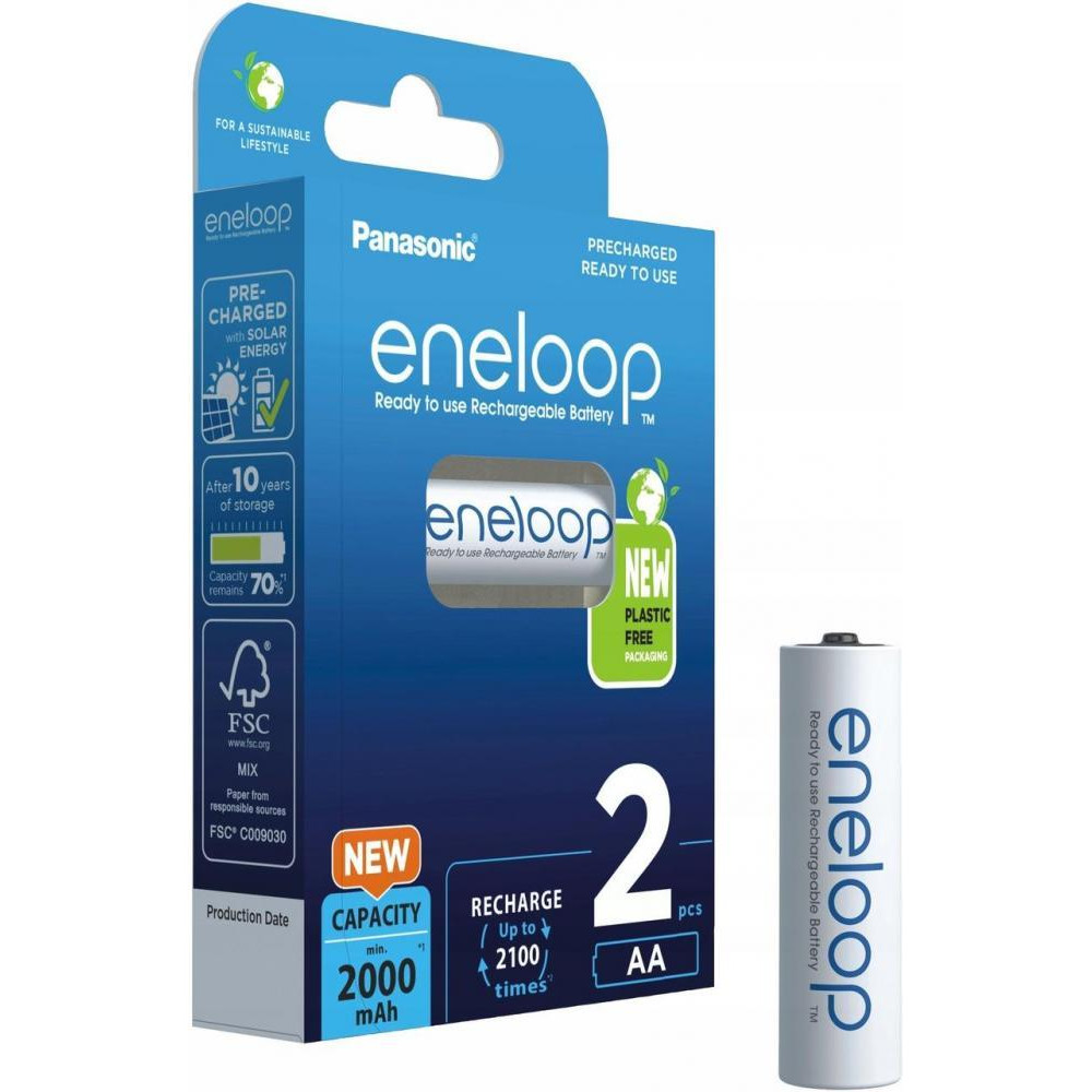 Panasonic AA 2000mAh NiMH 2шт Eneloop plastic free pack (BK-3MCDE/2BE) - зображення 1