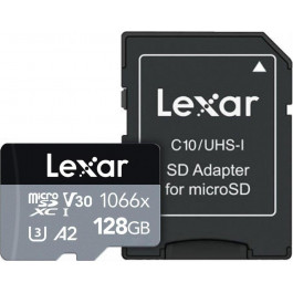   Lexar 128 GB microSDXC UHS-I U3 V30 A2 Professional 1066x SILVER + SD adapter LMS1066128G-BNANG