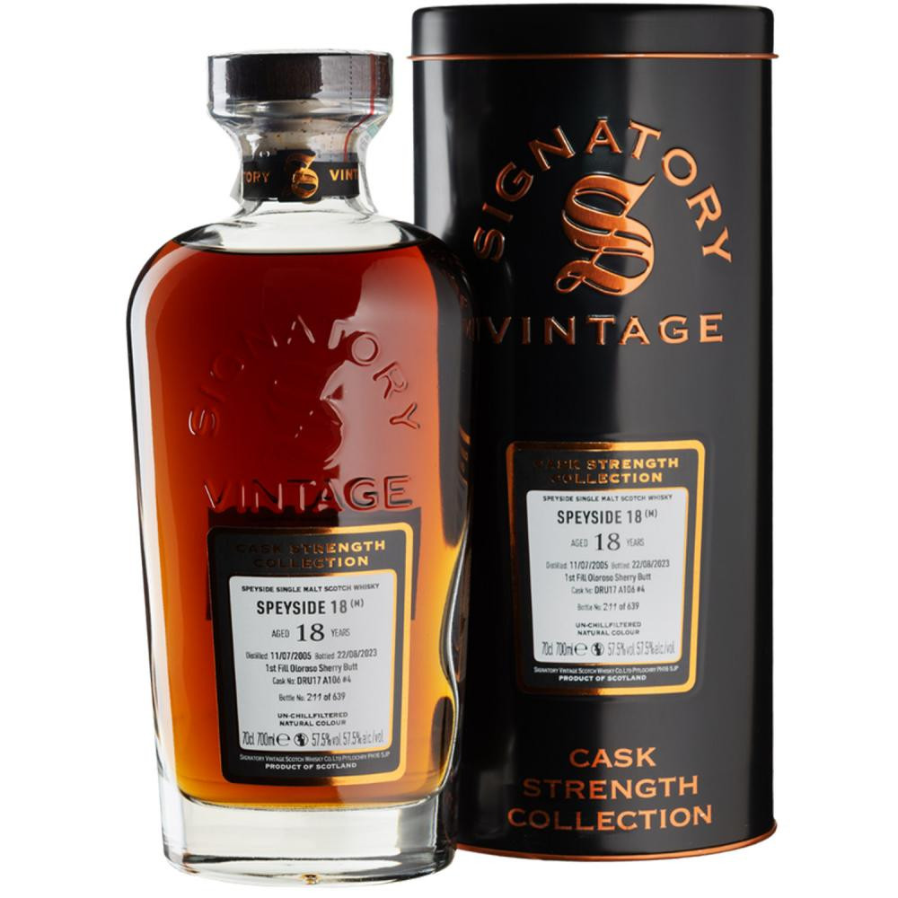 Signatory Vintage Віскі  Vintage Speyside 18 yo Cask Strength Single Malt Scotch Whisky 57.5% 0.7 л в тубусі (50219441 - зображення 1