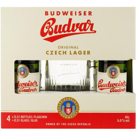   Budweiser Набір пива  5% (4 шт. х 0.5 л) + бокал (8594403707380)