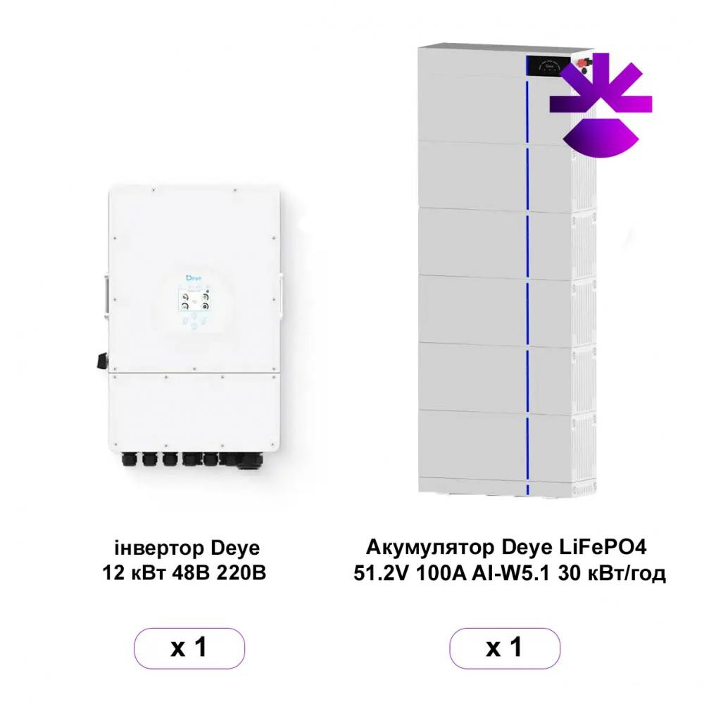 Deye SUN-12K-SG04LP3-EU + AI-W5.1 LiFePO4 51.2V 100A 30.72kWh - зображення 1