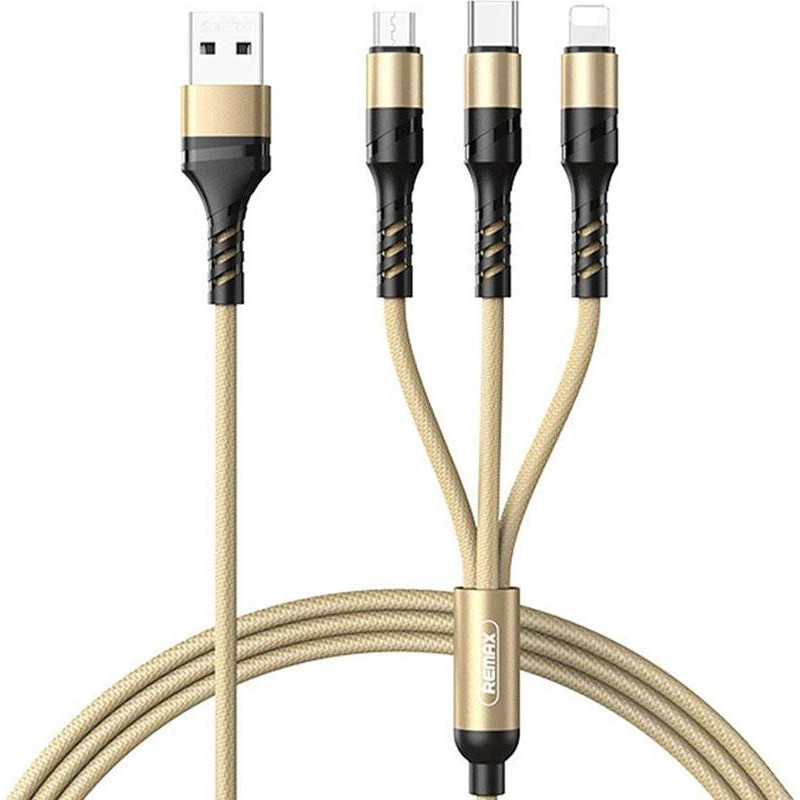 REMAX RC-186th Speed USB-Lightning/MicroUSB/USB Type-C 1m Gold (6954851204527) - зображення 1