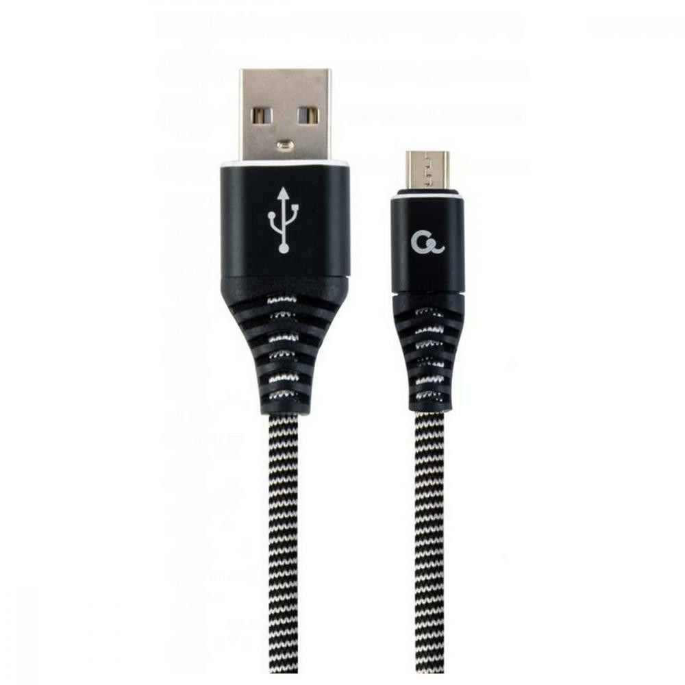 Cablexpert Premium Cotton Braided Micro-USB Black/White 2m (CC-USB2B-AMMBM-2M-BW) - зображення 1