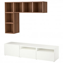   IKEA BESTA/EKET Тумба під ТВ комбінація, білий/горіх, 180x42x170 см (394.908.04)