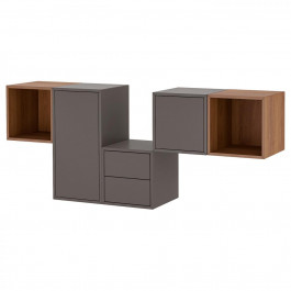   IKEA EKET Комбінація навісних шаф, темно-сірий/горіх, 175x35x70 см (494.903.37)