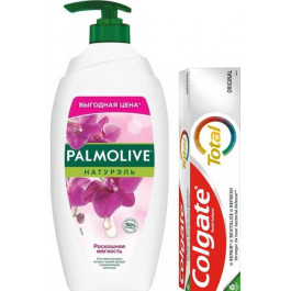   Colgate Набір Зубна паста  Ориджинал 125 мл + Гель для душу Palmolive Натурель Розкішна м&#39;якість Екстрак